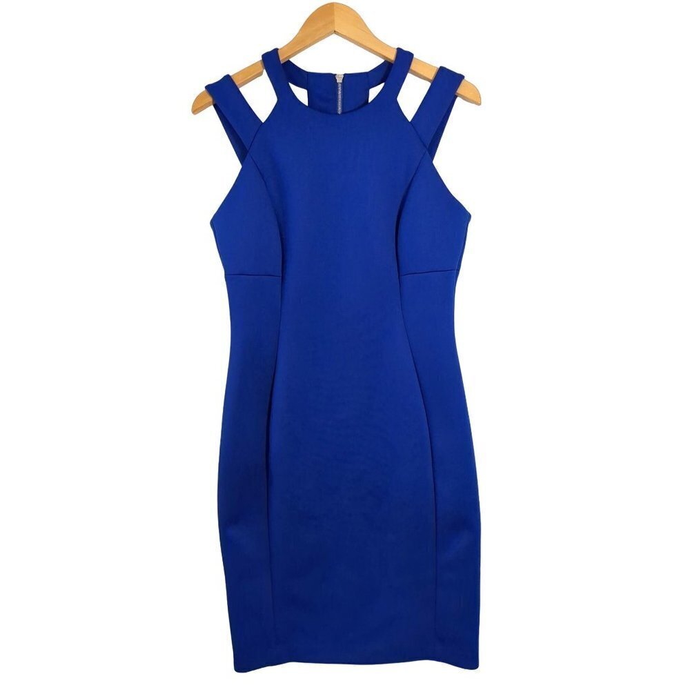 Calvin‎ Klein Dress Womens 8 Royal Blue Shift Sleeveless Cut Out Form Fit - Picture 3 of 14